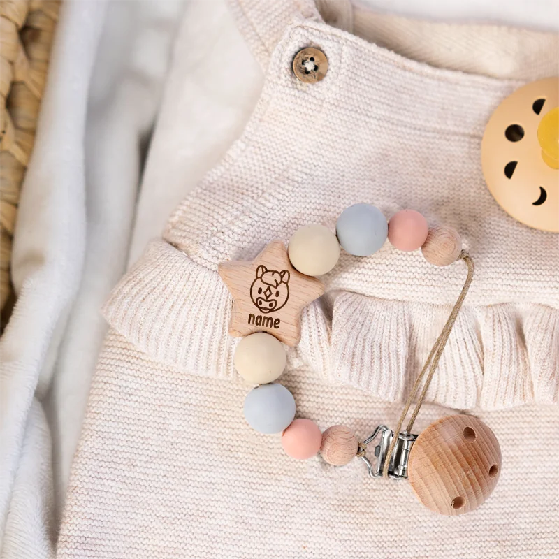 

Personalized Pacifier Clip Chinese Zodiac Wood Pacifier Baby Baptism Gift for Baby Ideal Birth/Birthday Baby Full Moon Gifts