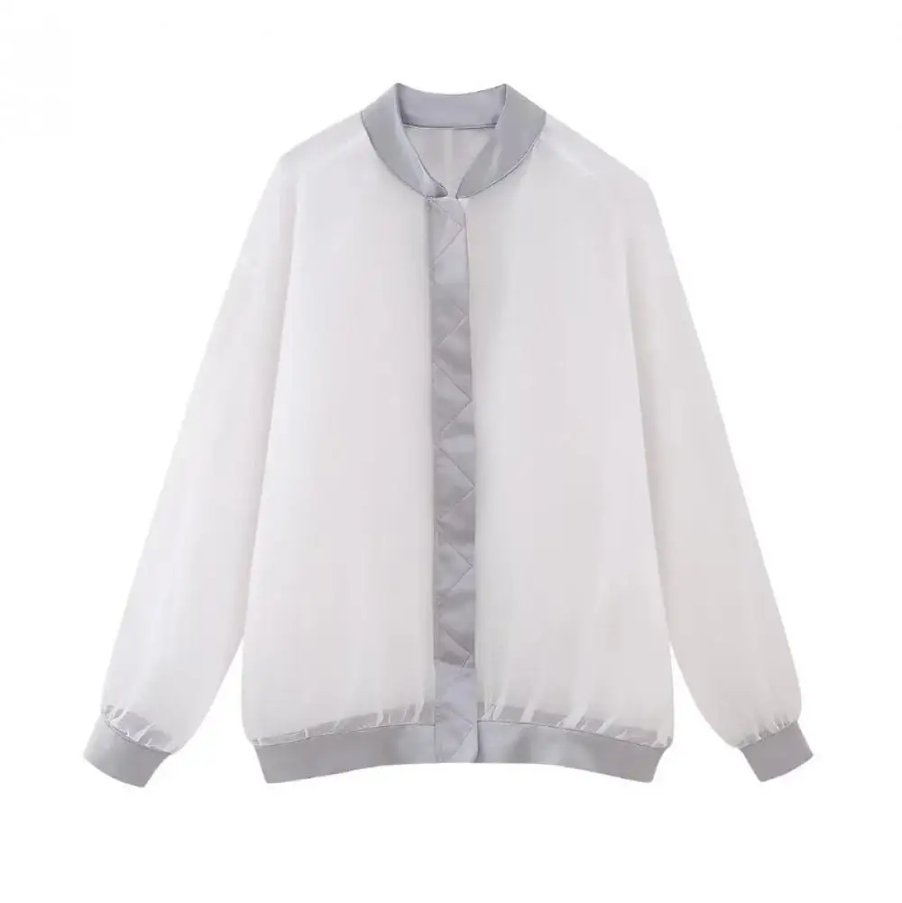 

Женская шелковая атласная куртка, Повседневная тонкая летняя блуза с круглым вырезом и длинным рукавом, Повседневная пригородная уличная одежда