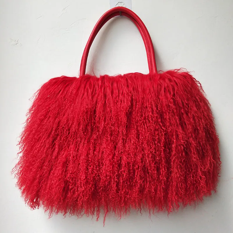 2024 Winter Women Real Mongolia Lamb Fur Handbag Fashion Female Genuine Fur Bag 6