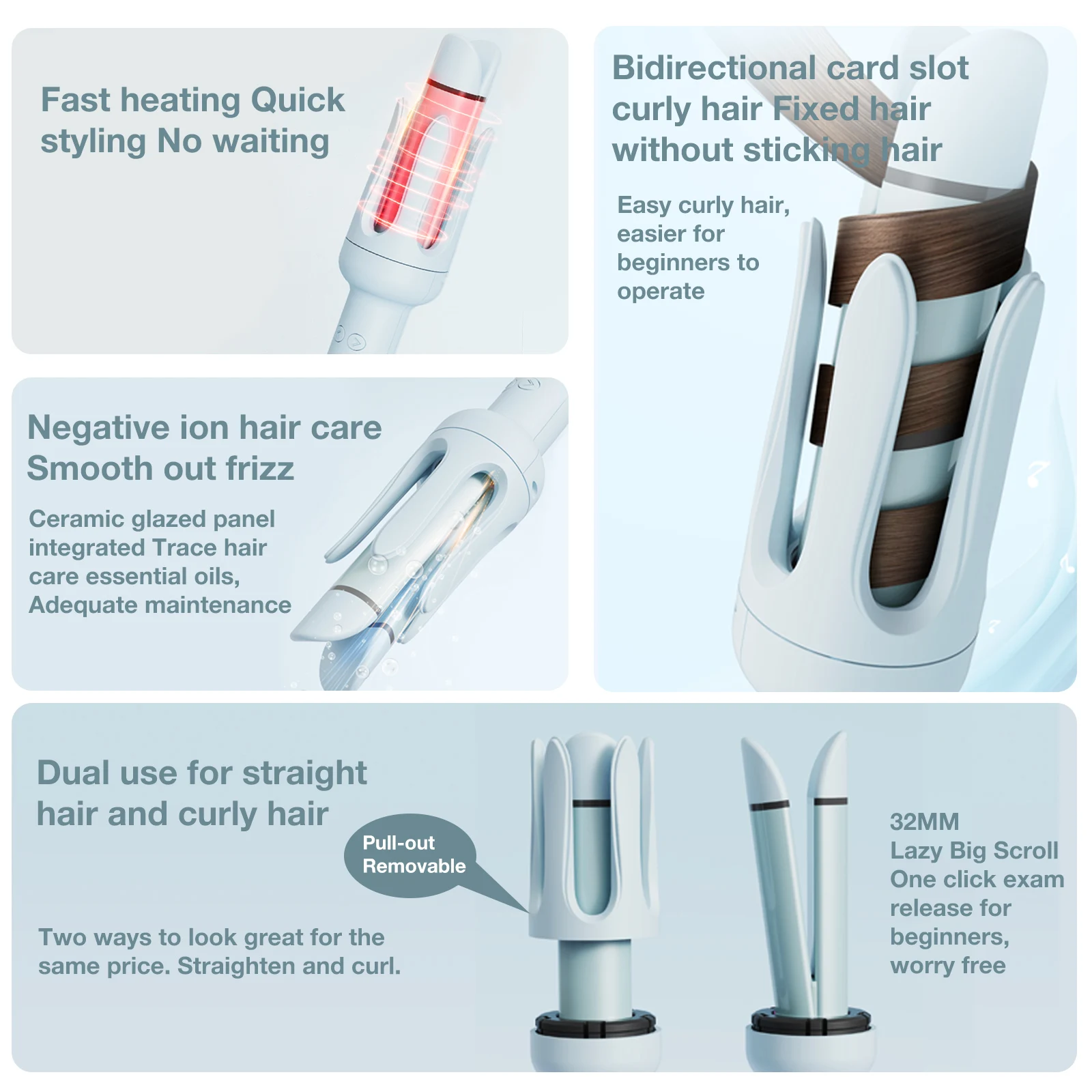 2-in-1 curling iron hair straightening comb 32MM large wave electric negative ion non-damaging water wavy curling iron 4