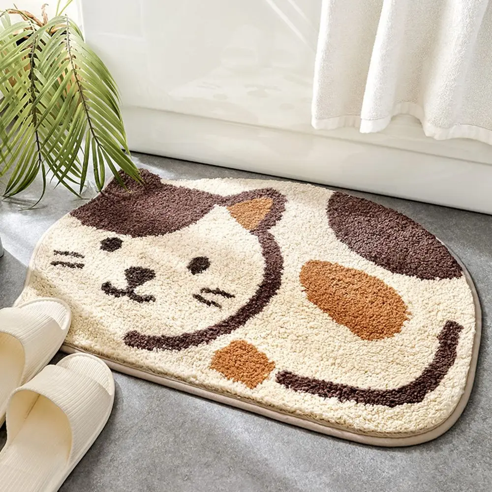 

45x65cm Creative Household Super Soft Fiber Quick-drying Cartoon Cat Shape Floor Decor Floor Mat Doormat Bathroom Mat
