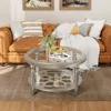 Round Coffee Table, MDF Sofa Table with Storage Open Shelf, Double-Tempered Glass Living Room Table, End Table for Livin 4