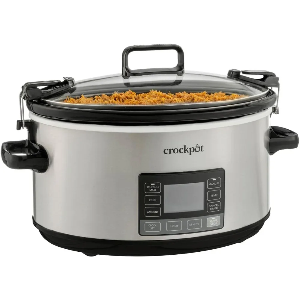 7-Quart Slow Cooker, Portable Programmable with Timer, Locking Lid, Stainless Steel; an Essential Kitchen Appliance