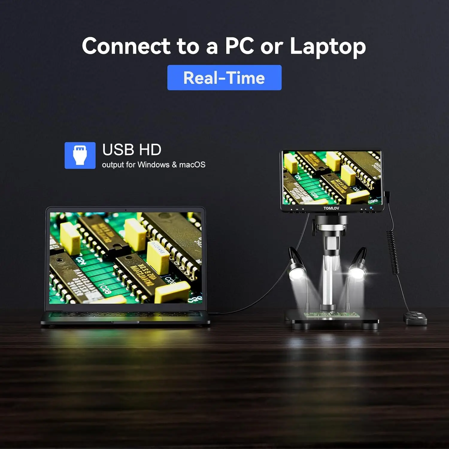 TOMLOV 새로운 디지털 현미경 전문 DM9-B 1200x 배율 USB 전자 현미경 PCB 납땜 전화 수리용