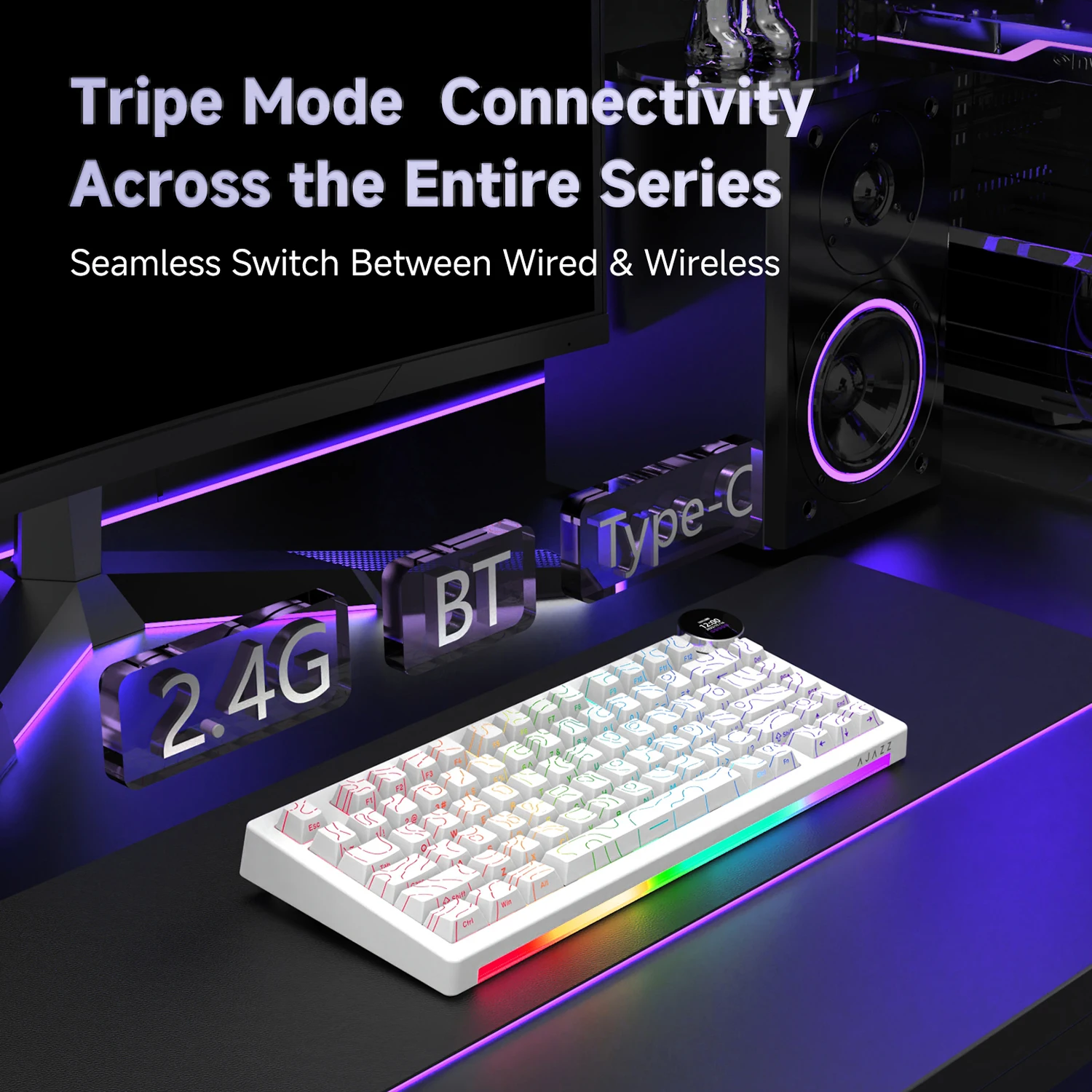 AJAZZ AK820 V2/V2PRO 82키 트리플 모드 유선/블루투스/2.4G 기계식 키보드(디스플레이 포함), 사무실 및 게임용으로 적합
