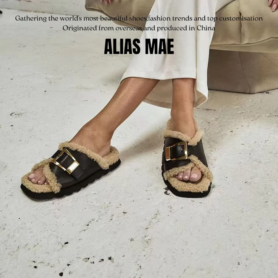 ALIAS MAE 2024 Autumn/Winter Home New Leather Soft Bottom Strap Women's Leisure and Comfortable Mao Drag 1