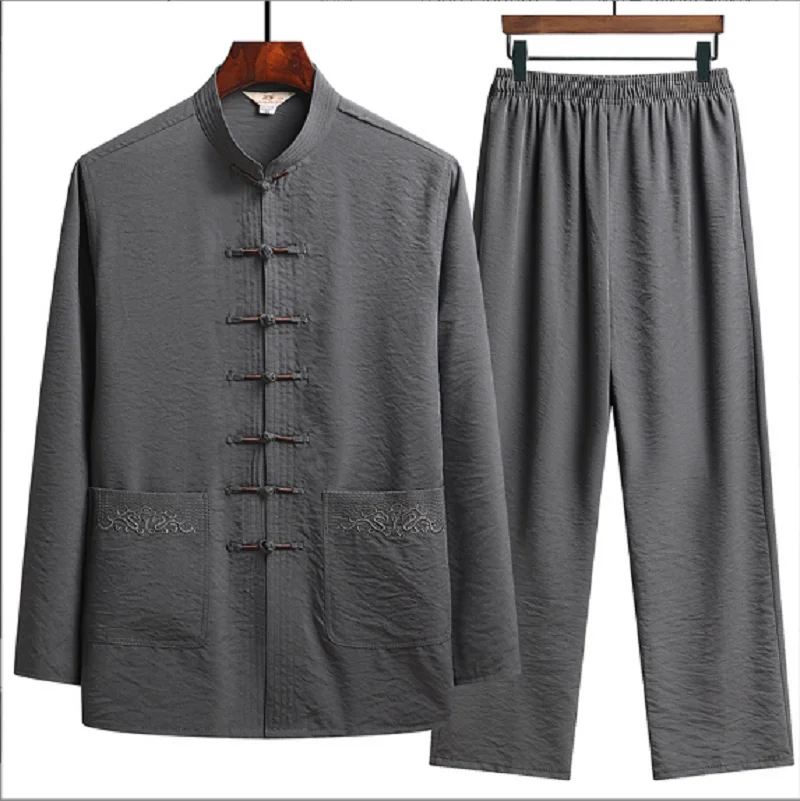 Chinese Tradition Kung Fu Set Men Casual Comfort Long Sleeve Pajamas Spring Autumn Vintage Menswear Tang Suit M-XXXXL