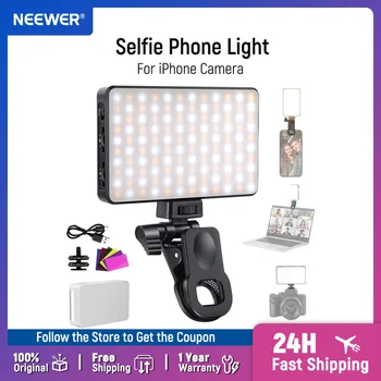 NEEWER BASICS Luce per telefono selfie a LED, luce di riempimento ricaricabile con clip 2500-9000K, pellicole colorate/diffusore/3000mAh per fotocamera iPhone