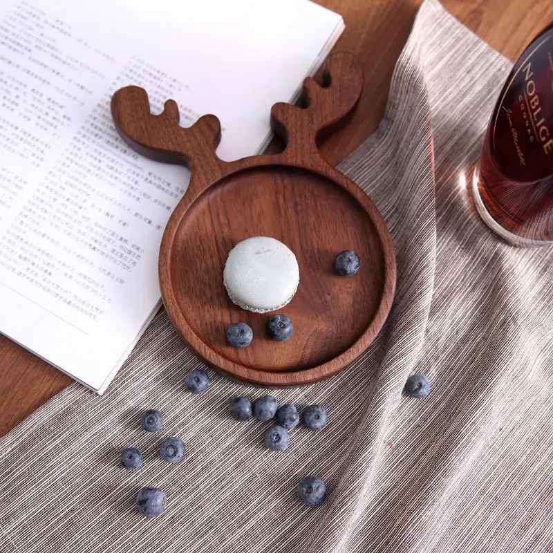 

North American Black Walnut Antler Dinner Plate Children Breakfast Bread Dessert Cookies Home Decoration Bread Wooden Plate