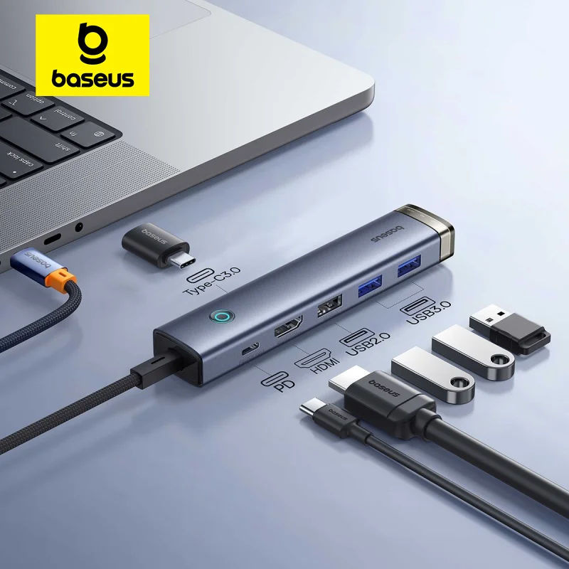 

Baseus USB Hub UltraJoy Series 6-Port HUB 4K@60Hz HDMI-Port USB3.0*2 Type-C 3.0 for Rog Ally Macbook M2 M1 Laptop Accessories