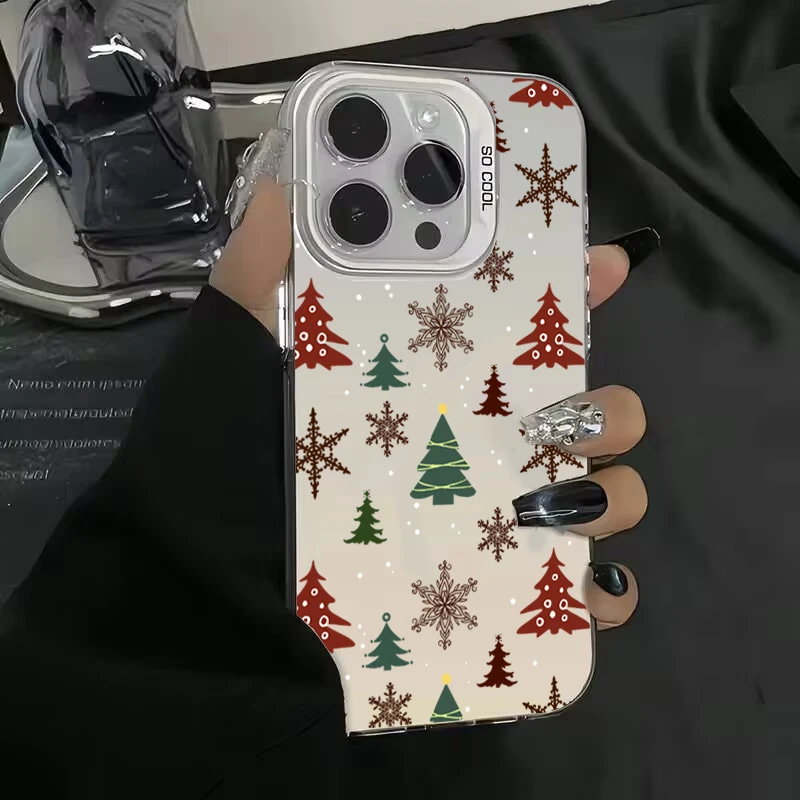 thumbnail image 1 of Funda IMD plateada electrochapada estilo navideño con copos de nieve de invierno para iPhone 16 15 14 11 12 13 Pro Max 7 8 Plus X XS XR, 1 of 5