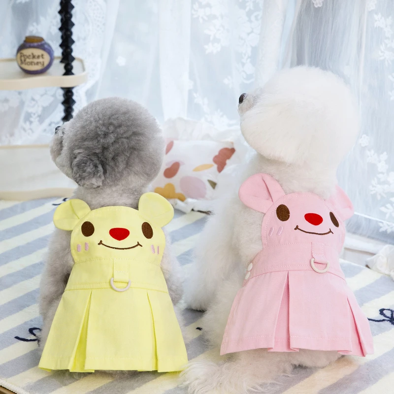 Cute Dog Spring and Summer Skirt Cartoon Bear Embroidery Kitten Puppy Breathable Vest Funny Pet Dress Up Clothing
