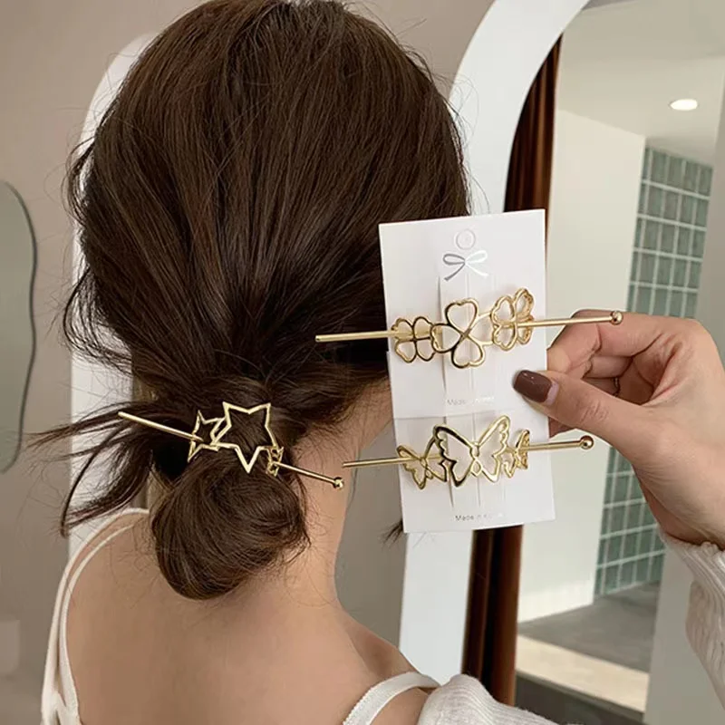Fashion Geometric Hair Clip For Women Elegant Hollow Hair Stick Korean Gold  Silver Color Hairstyle Hairpin Girl Hair Accessories - Headband - AliExpress