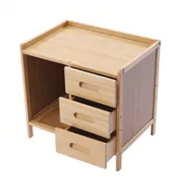 3 Tiers Nightstand Storage Box Bedside Table Natural Bamboo End Side Organizer with 3 Drawers and 1 Open Compartment 3
