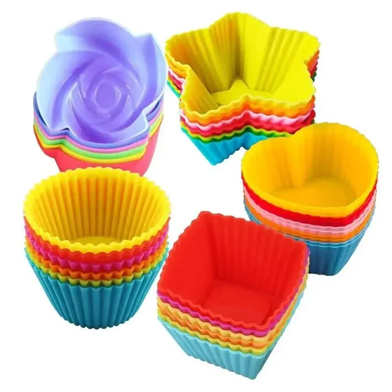 silicone muffin mold 6/12PCS Round Muffin Cup Heart Cake Baking Mold Kitchen Cooking Supplies Cake Decorating Tools