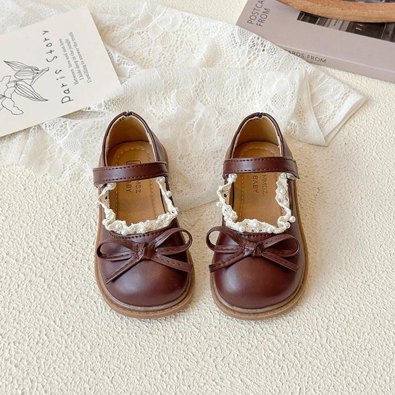 2025 Children Casual Shoes for Girls Spring Autumn New Fashion Korean Style Soft Sole Anti-slippery Versatile Lace Leather Shoes