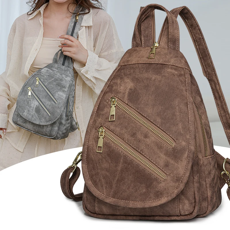 Ladies' large capacity backpack with adjustable shoulder straps, multi pocket design, chest bag, single shoulder diagonal cross