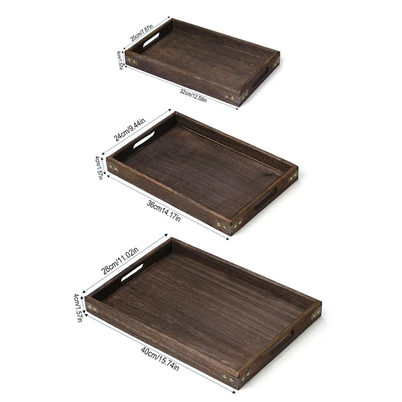 Großes Rechteckiges Serviertablett Aus Holz, 40 X 30 Cm, Massivholz, Für Tee, Kaffee, Snacks