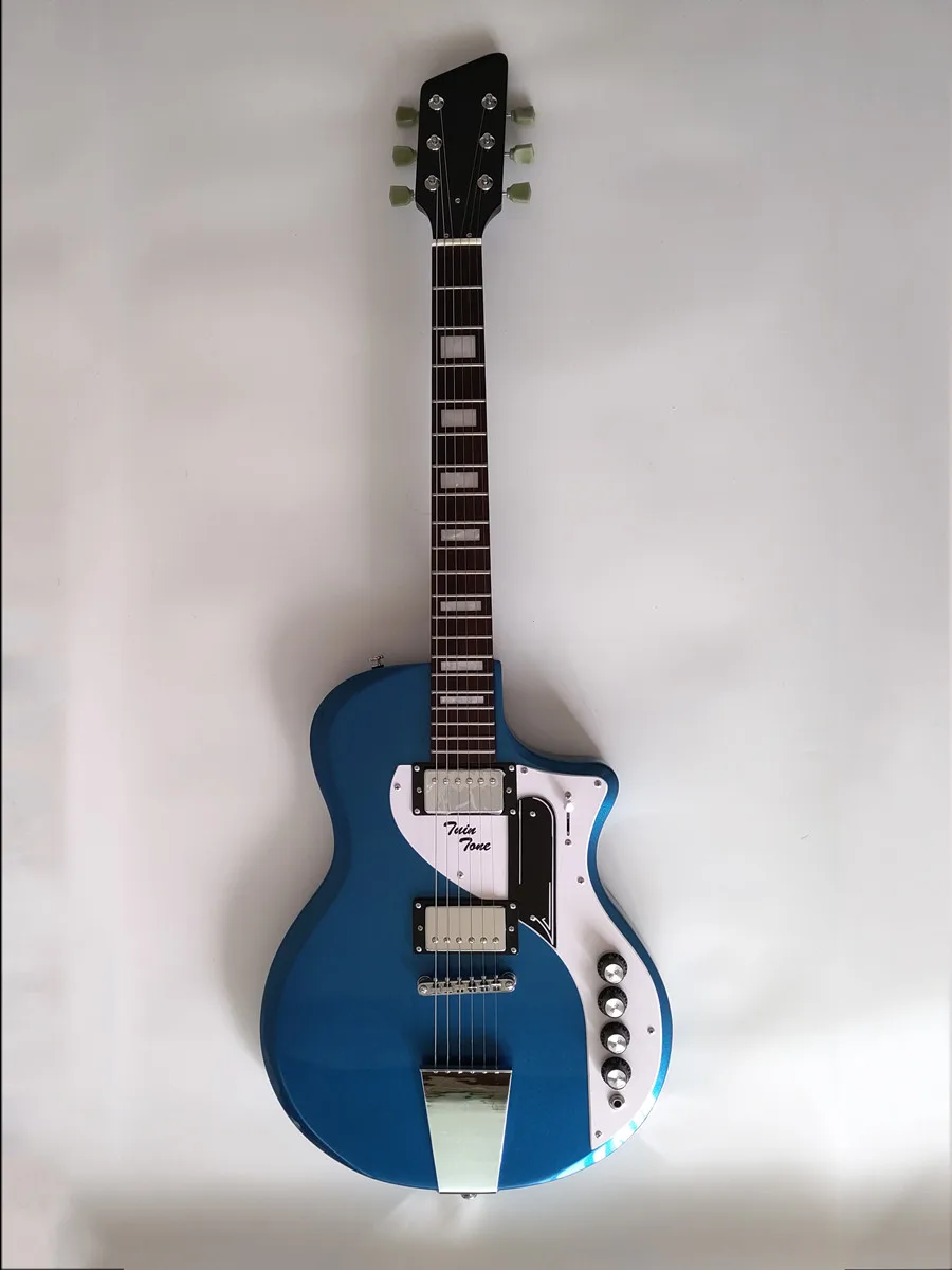Electric Guitar 6 string rosewood fingerboard blue body basswood white pickguard black neck maple CR 2V2T