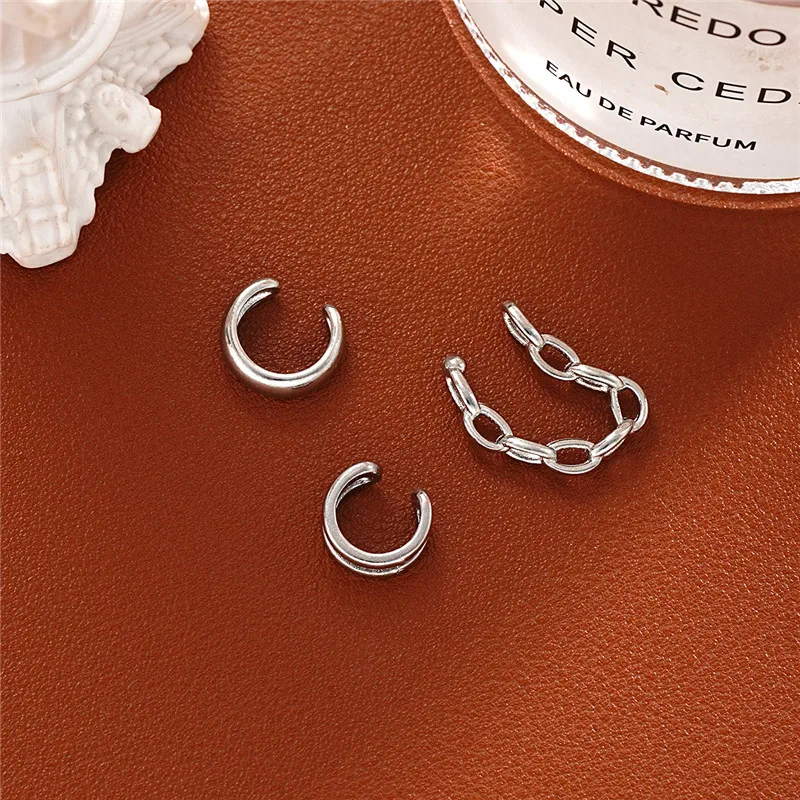 3PCS Vintage Simple Metal Ear Cuff for Women Gold Silver Color Non Piercing Fake Cartilage Clip Earrings Set Jewelry Gift