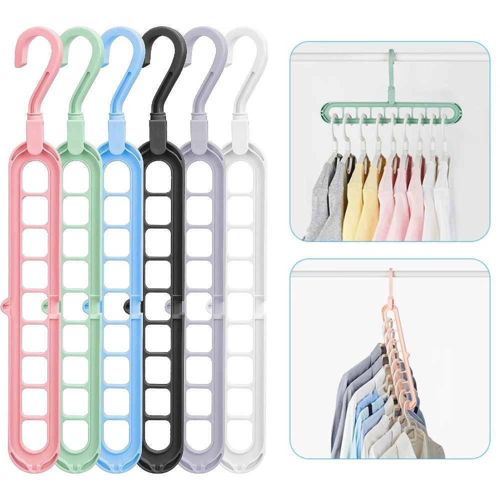 Colgador Multicolor de 6 piezas para ahorro de espacio, organizador de ropa, perchas de almacenamiento multiusos para el hogar, dormitorio universitario