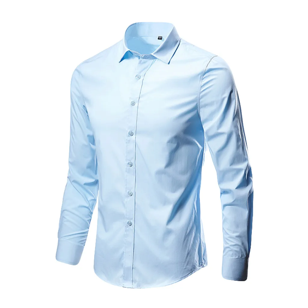 

Men'S Solid Color Shirt Workwear Classic Shirts Formal Slim Blouses Long-Sleeved Tops Business Wear Suit Dress Camisas De Hombre