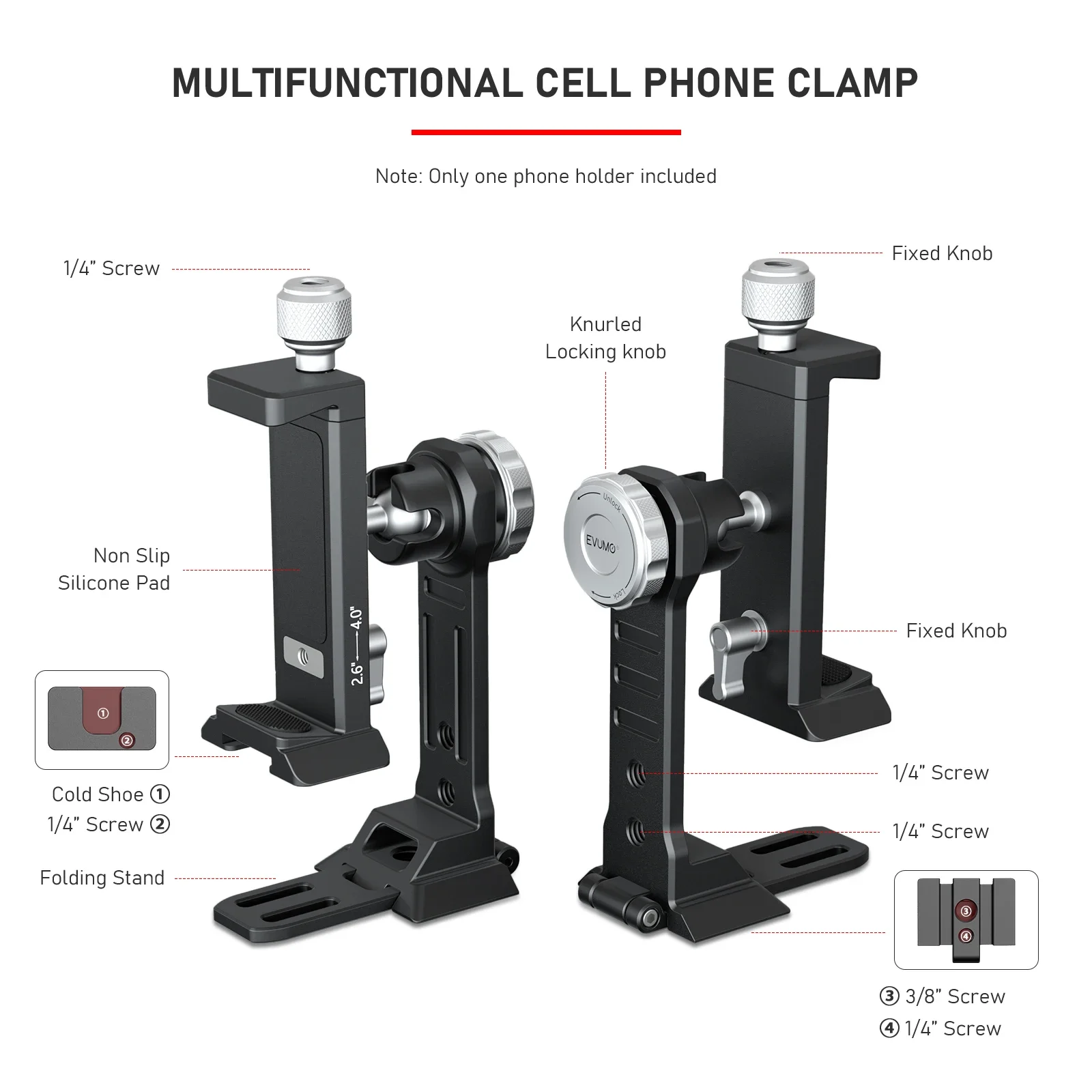 PM6 Metal Phone Holder Tripod 360° Rotate Cold Shoe Mount Arca Swiss Quick Relea
