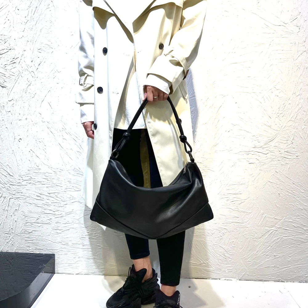 

Casual Genuine Leather Shoulder Bag for Woman 100% Natural Cow Skin Tote Vintage Simple Design Shoulder Packs Cool Big BAG