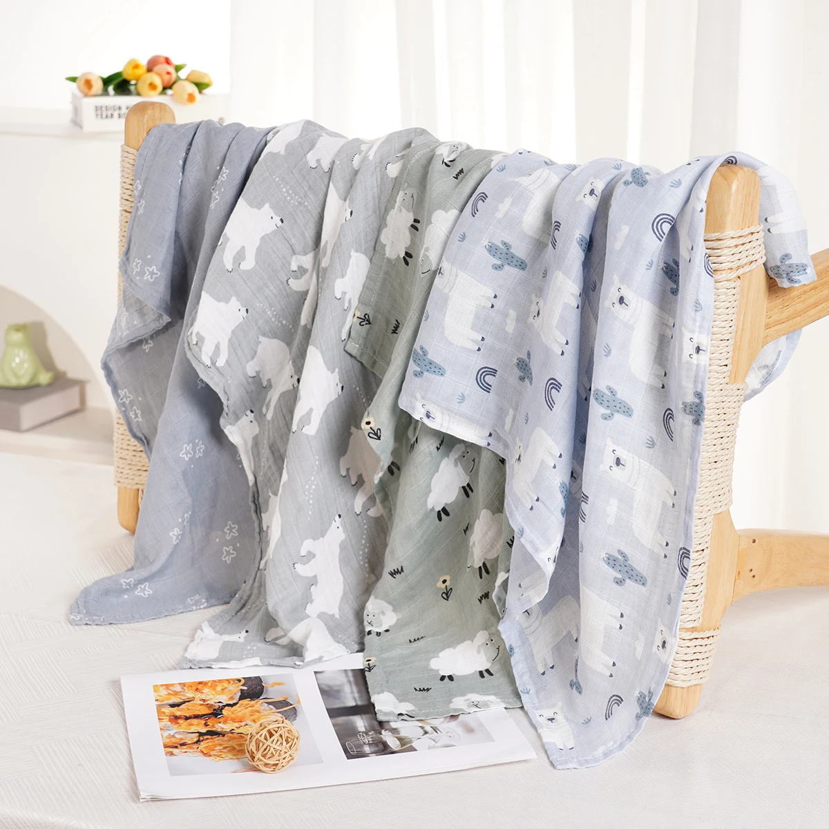 Kangobaby #My Soft Life# 4pcs Set Bamboo Cotton Baby Muslin Bib Newborn Burp Cloth Fashion Scarf Size 60x60cm 6