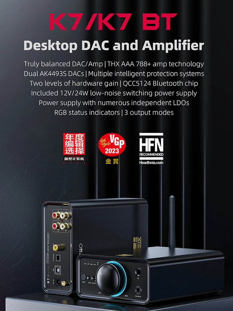 Desktop DAC Headphone Amplifier by FiiO K7 K7BT