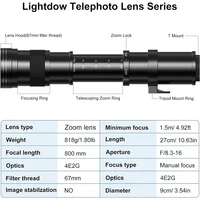Lightdow Por Manual Zoom Super Telephoto Lens 420-800mm F8.3-16 with 2X Teleconverter USA ES Overseas Warehouse Delivery - Image 3