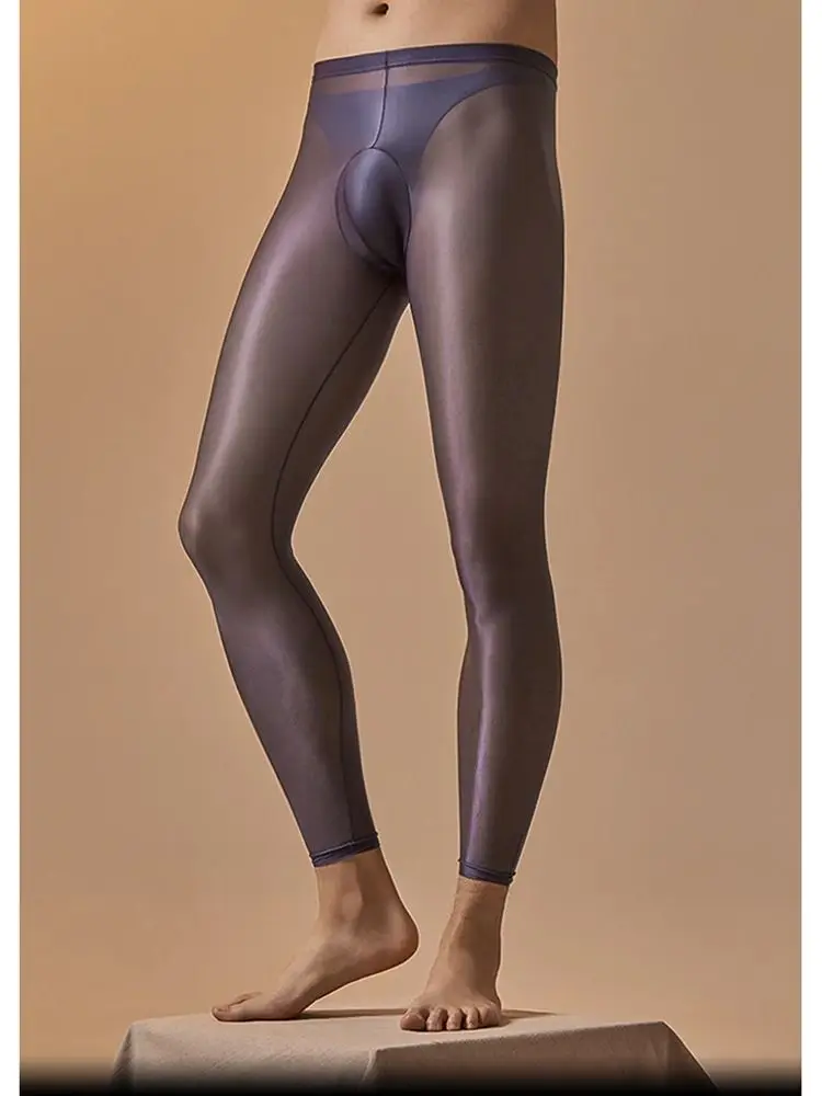 Collant Da Uomo Lucidi Lucidi Leggings Calze Anti-Corsa Collant Pantaloni Trasparenti Sexy Pantalon Pigiama Spodnie Collant Pants