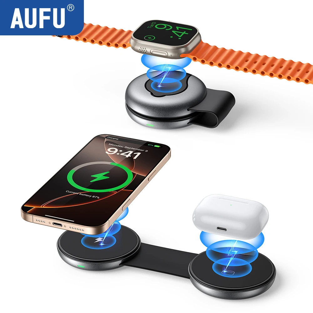 Wireless Charger 3 in 1 Foldable Magnetic Wireless Charging Station for iPhone 16 15 Pro Max Airpods 4 Apple Watch 8 9 Charger