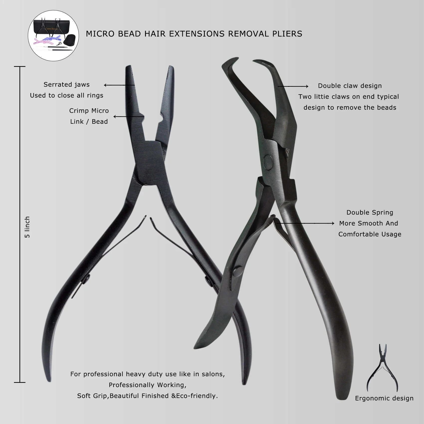 FOSHIO Stainless Steel Black Hair Extension Pliers Kit, Tape in Extension  Tool Microlink Pliers for Beads Removal Tape in Pliers,Loop Needle Threader