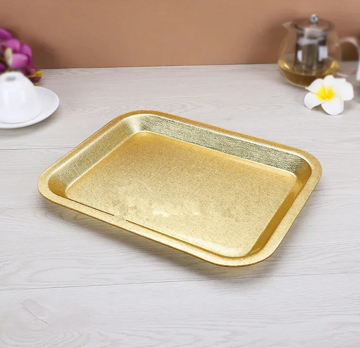 Acrylic golden rectangle plastic Hotel KTV plate Storage tray japanese snack foods serving platter tray gold tray decoration 4