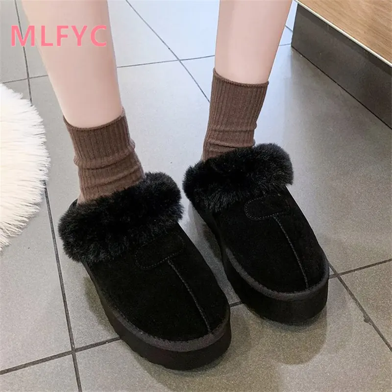 Women's slippers wear new plush thick soled snow shoes in the winter of 2023 Baotou semi slippers Home cotton slippers