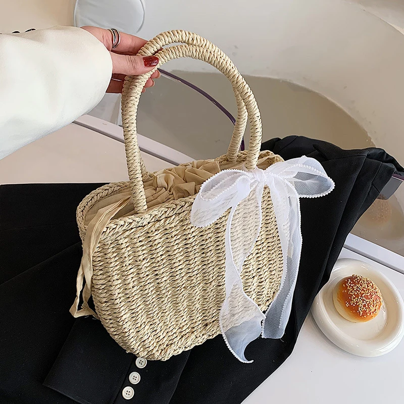 Einfaches Design Stroh Handtaschen für Frauen handgemachte böhmische Stil Strand tasche Sommer Mode Pack Eimer Tasche Geldbörse Taschen – Detail 32