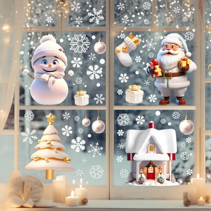 Wall Stickers Christmas Snowman Snowflake Santa Claus New Year Glass Window Mural Room Home Decor Art Decals