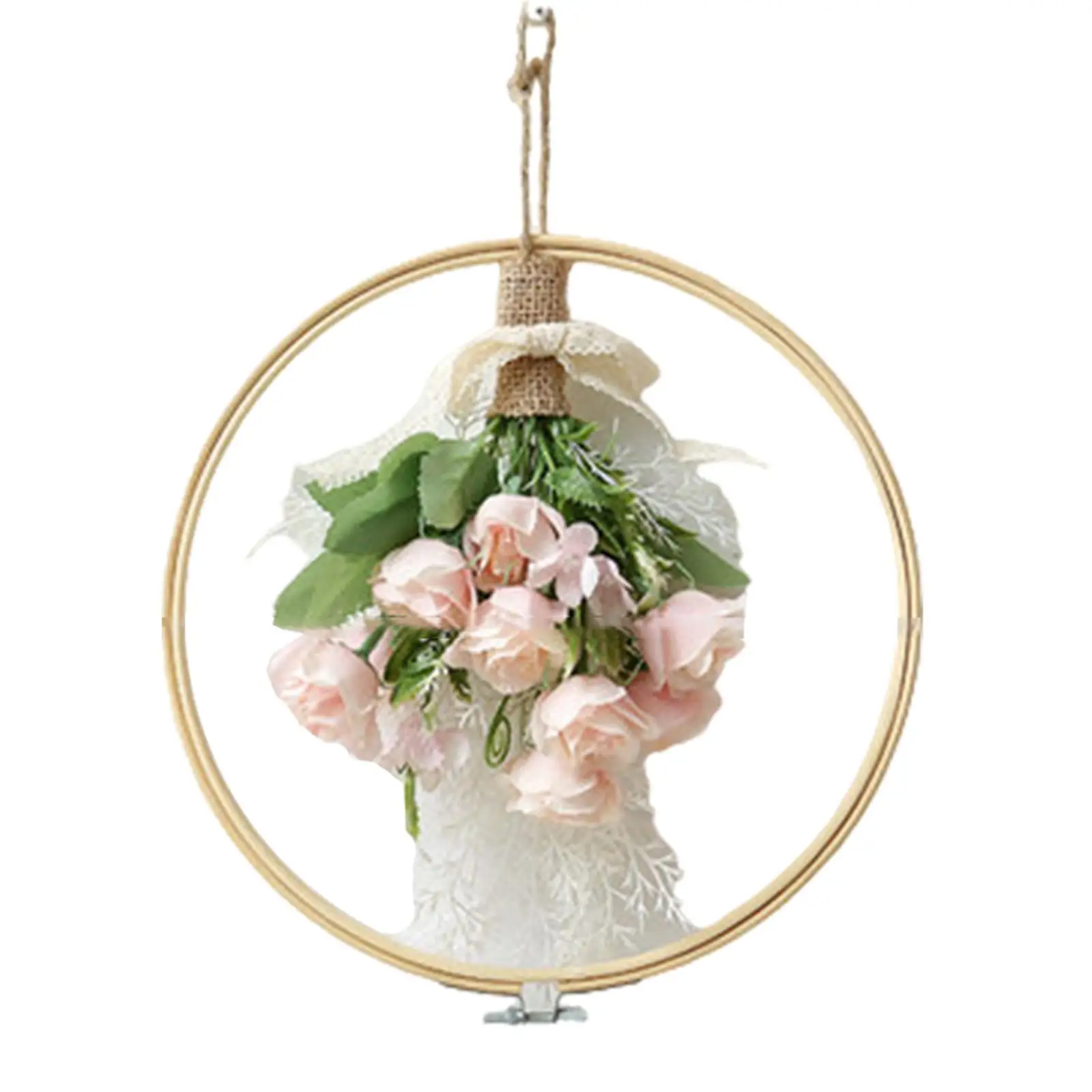 Rose Floral Hoop Wreath Spring Wreath Wall Hanging Ornament Front Door Wreath for Party Porch Indoor Outdoor Festival Wedding