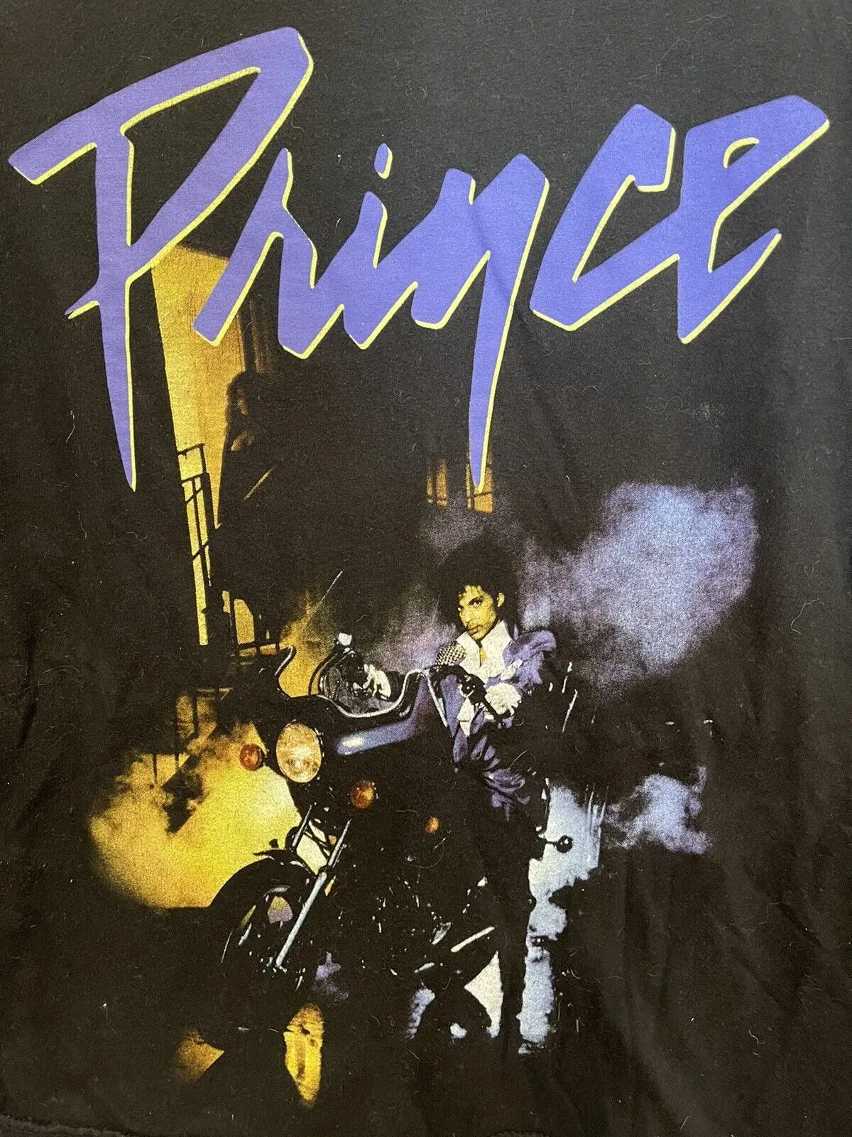 Prince Purple Rain Moto Album Cover Vintage Retro Black T-Shirt Adult Sm Maniche Lunghe