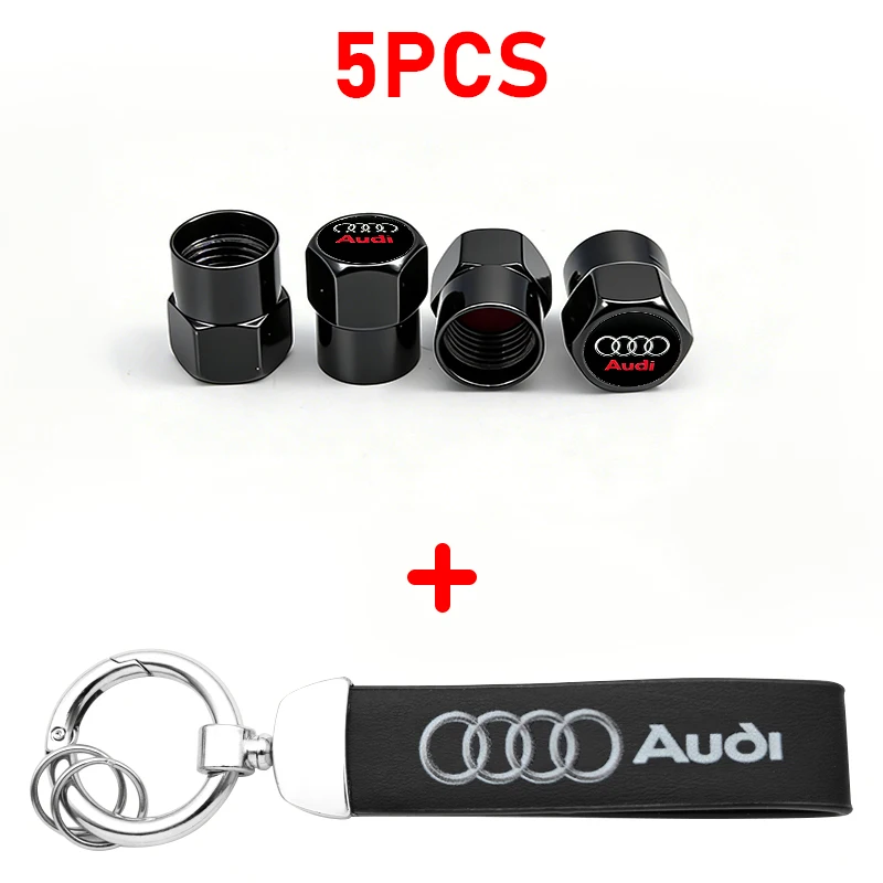 Luxury Car Tire Valve Caps and Suede Keychain Gift Set