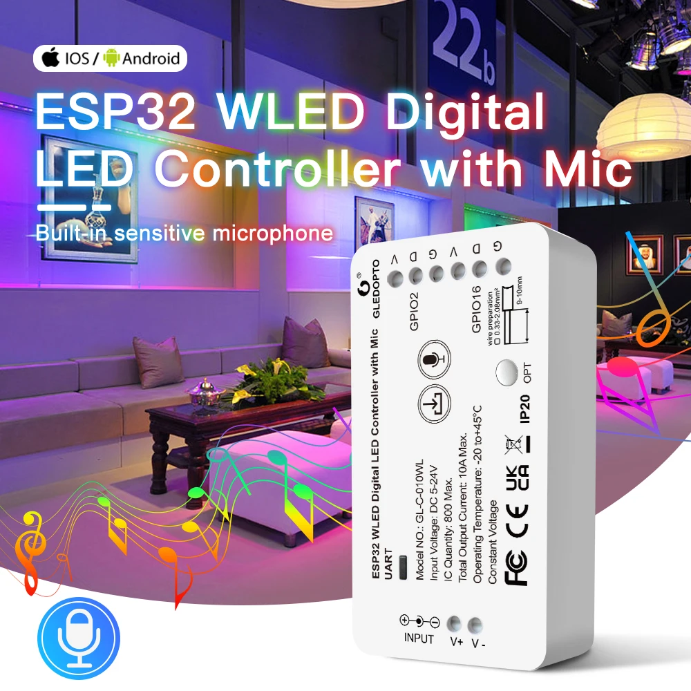 ESP32 WLED Controller LED 5-24V Microfono Musica Dinamica RGB IC App FAI DA TE WS2811 WS2812 SK6812 TM1814 WS2813 WS2815 Striscia  39