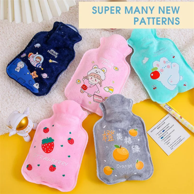 Winter Tummy Warmers Hot Water Bottle Rubber Bag Cute Cartoon Warm Relaxing Safe Filling Hot Large Plush Cloth Hot Water Bag