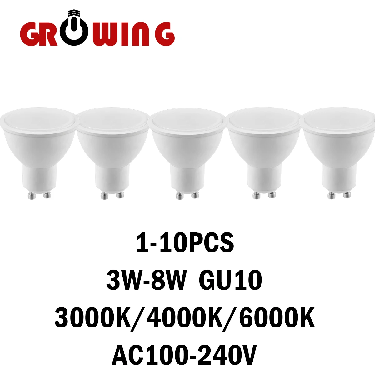 

1-10PcsLED spotlight GU10 AC110V AC220V no flickering warm white light 3W-8W in line with EU CE certification