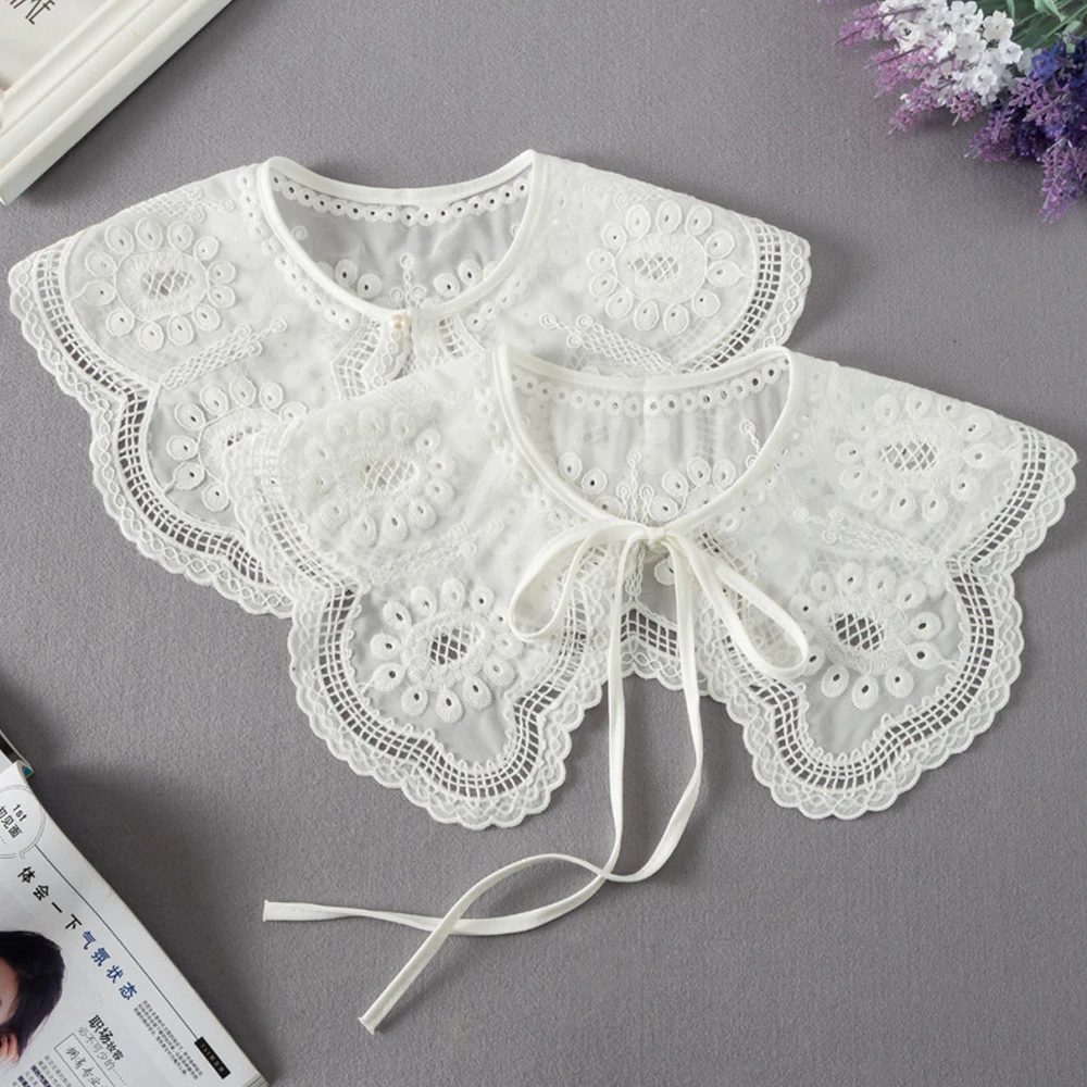 Chiffon Fake Collar Accessories Women European Style False Collar Embroidered Girl\'s Doll Collar Female Bow Tie Fake Collar