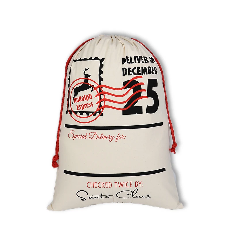 Christmas Gift Bag 50*70cm Cotton Canvas Reindeer Stocking Santa Claus Drawstring Bag Printed Sock Gift Holder Big Size gift bags christmas gift bags christmas stockings