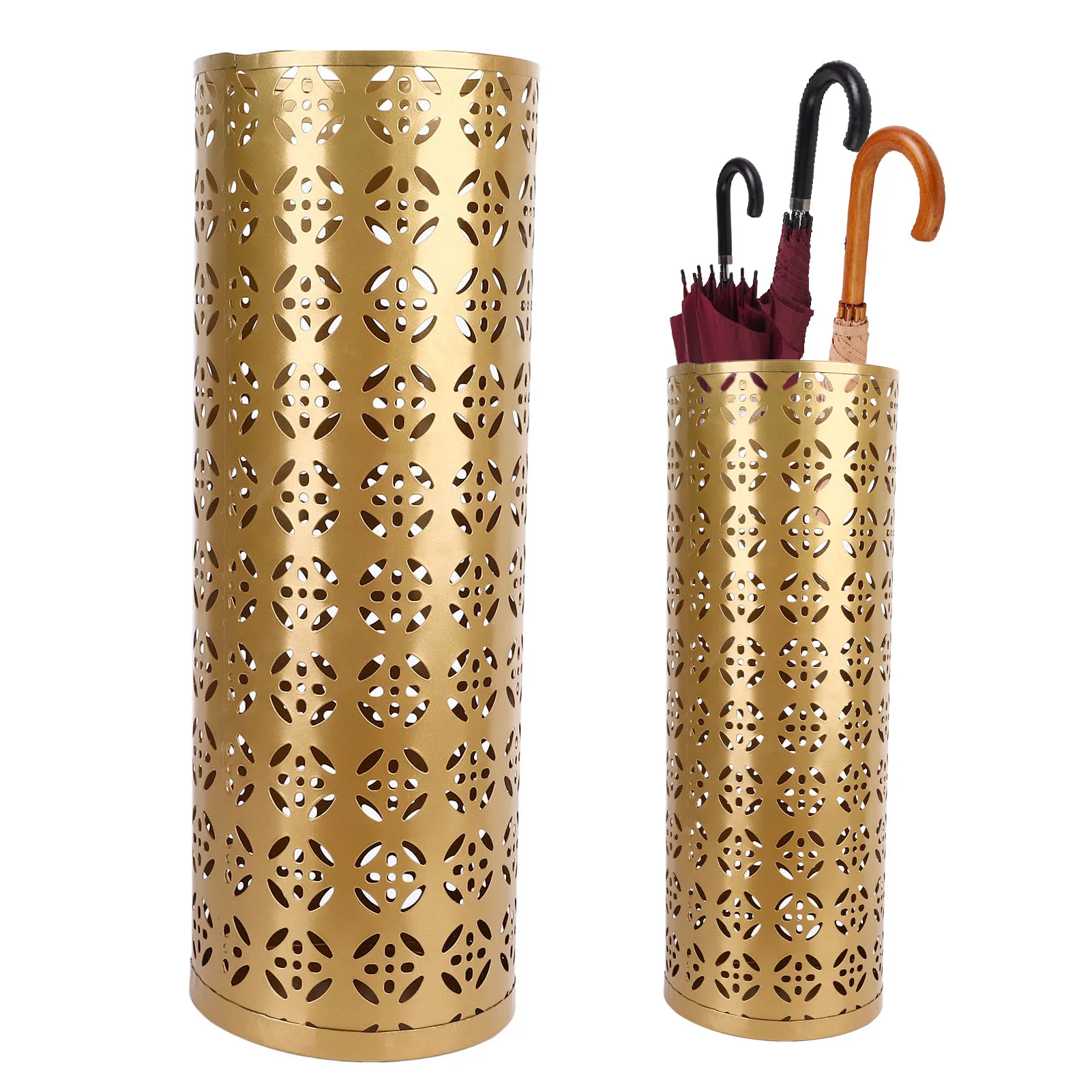ZK20 Umbrella Holder Round Rust Proof Stylish Hollow Copper Pattern Metal Umbrella Holder Bin for Home Entryway Gold