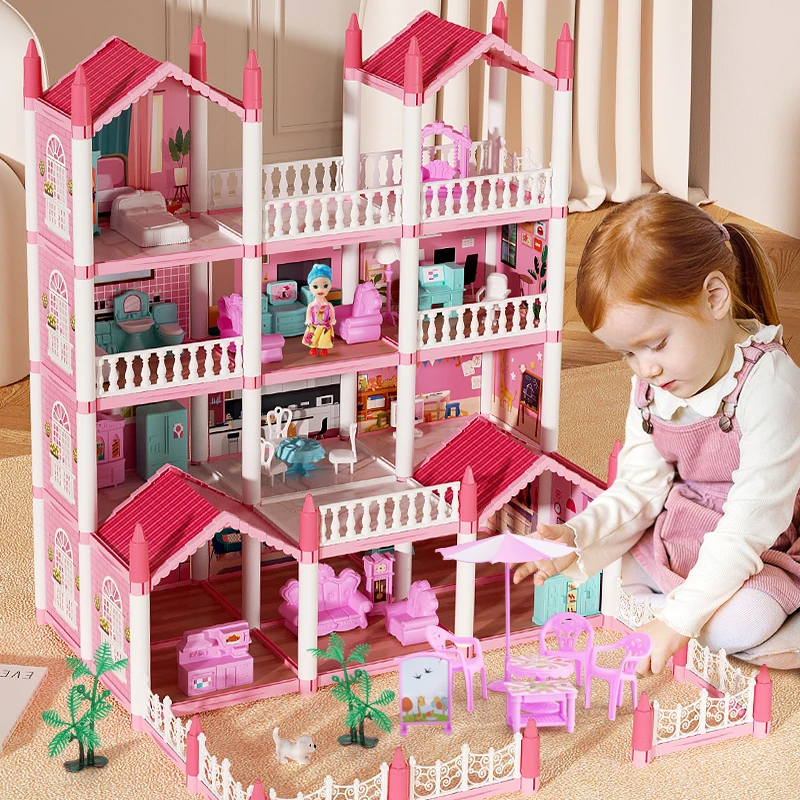 Dollhouse 3D Cartoon Doll Castle Villa Diy Set 1/12 Fantasy Doll House Assemble Scene Accessories With Led Lights Girl Birthday 2
