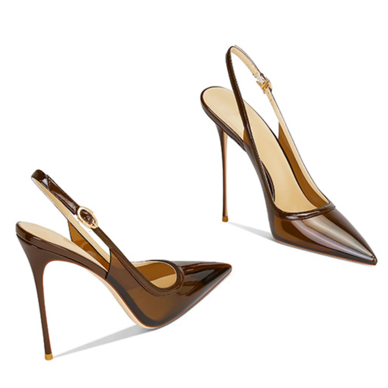 2025 New Patent Leather Matching Color Pointed and Shallow Mouth Back Tripping Belt Ultra-high Heel 12CM Sexy Bakehead Sandals
