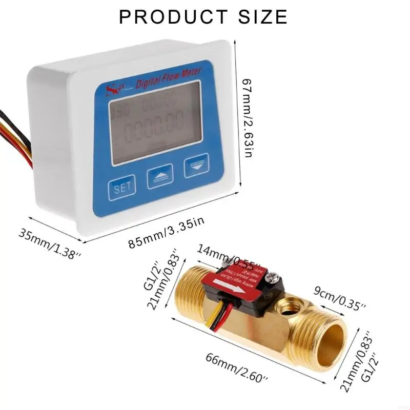 Water Flow Meter Digital LCD display Water flow sensor meter flowmeter totameter Temperature time record With G1/2" flow sensor With backlight